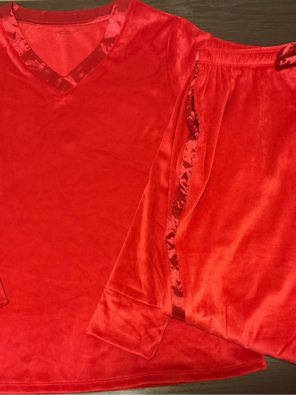 Comfort Code Red Velour Pajama Set with Satin Trim